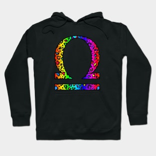 Libra Zodiac Horoscope Symbol in Dark Rainbow Leopard Print Hoodie